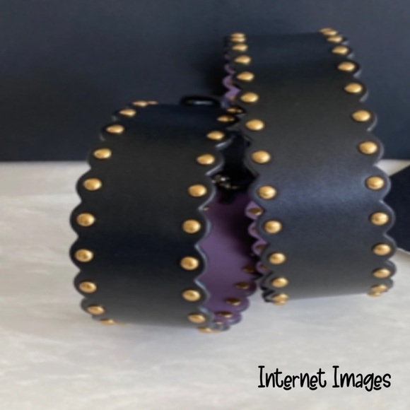 COACH SCALLOPED BLACK / PURPLE LEATHER RIVETS NOVELTY STRAP 76551 EUC main image 5
